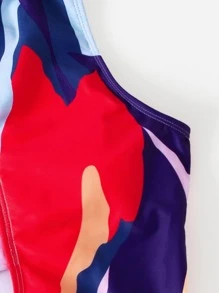 Color Block Cut Out One Piece Swimsuit - Multicolor - View 5