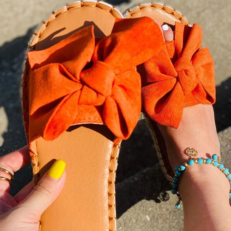 

Bow Band Slide Sandals, Orange