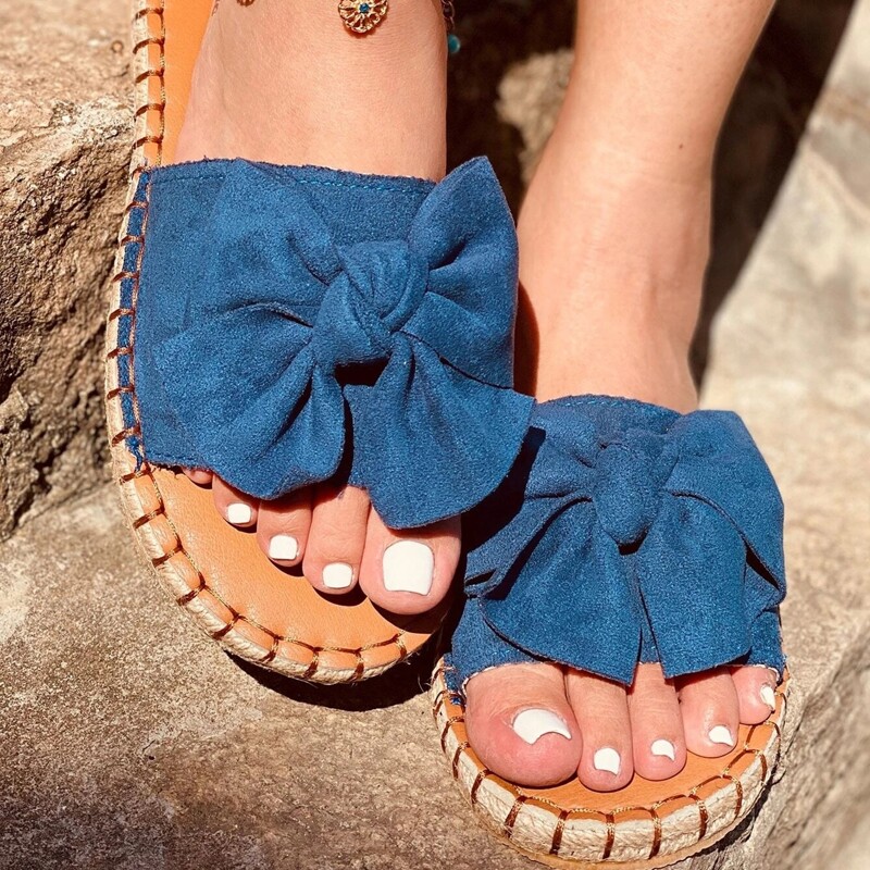 

Bow Band Slide Sandals, Blue