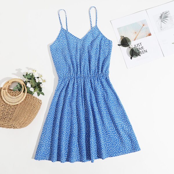 

Allover Print Slip Dress, Blue
