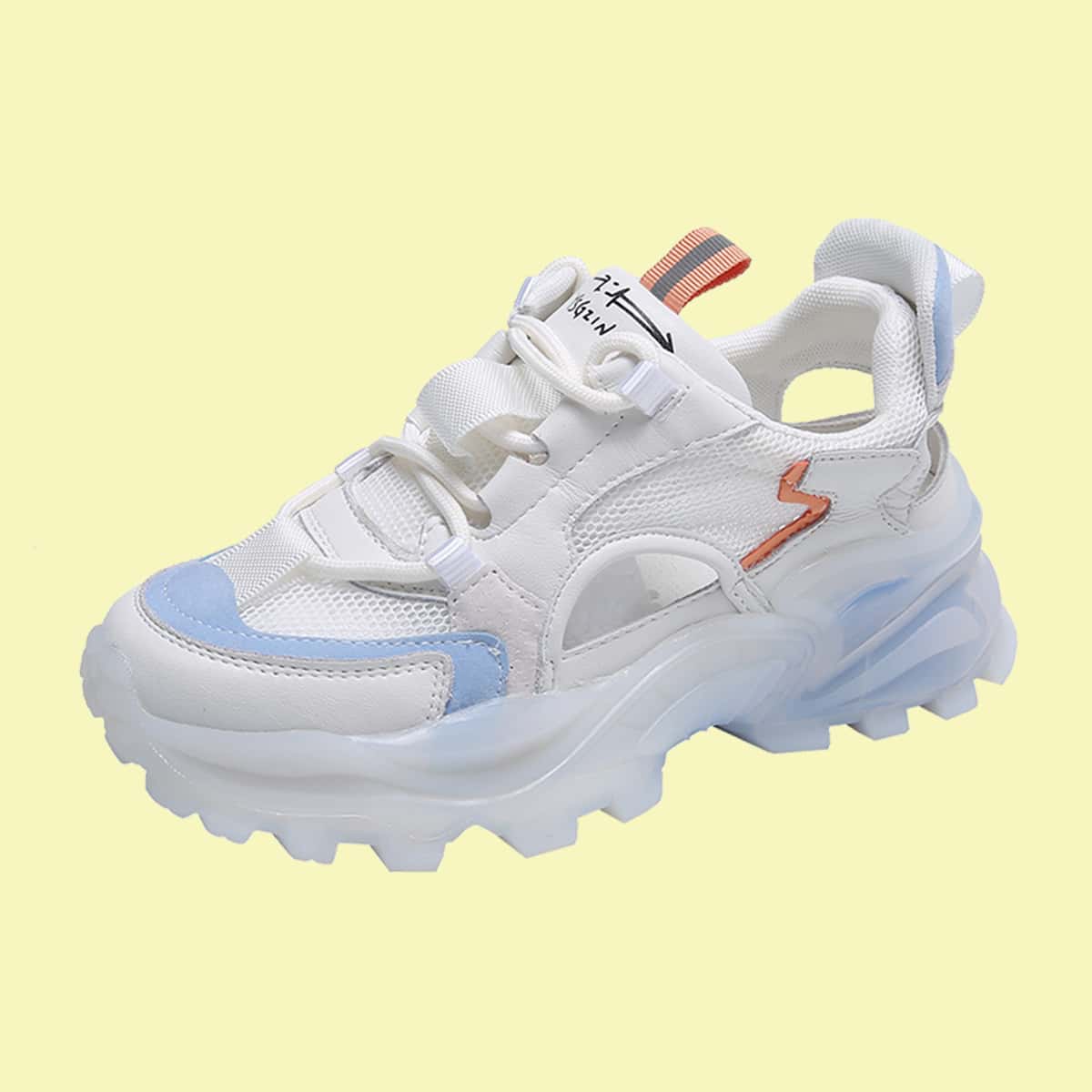 

Cut Out Lace-up Mesh Chunky Sneakers, White