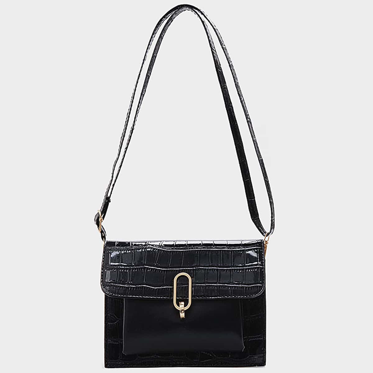 

Croc Embossed Crossbody Bag, Black