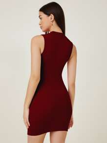 SHEIN BASICS Vestido ajustado algodón cuello alto - Burdeos - Ver 2