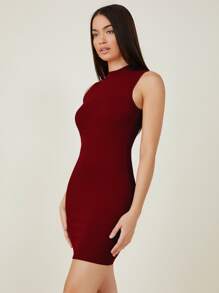 SHEIN BASICS Vestido ajustado algodón cuello alto - Burdeos - Ver 3