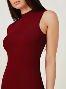 SHEIN BASICS Vestido ajustado algodón cuello alto - Burdeos - Ver 6