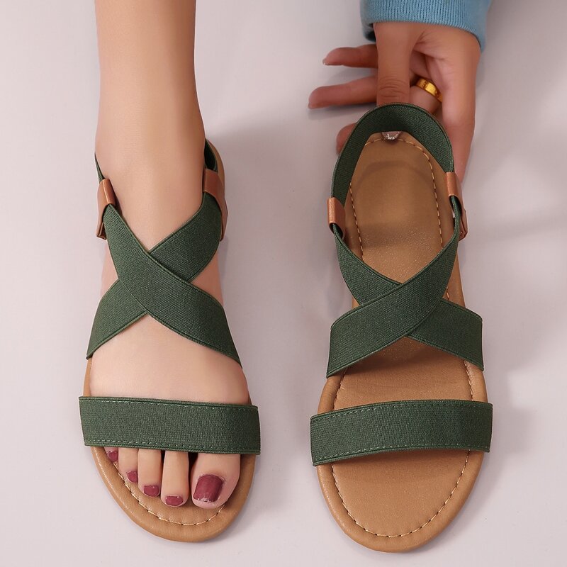 

Criss Cross Flat Sandals, Army green
