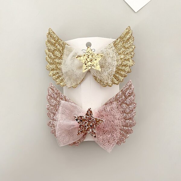 

2pcs Toddler Girls Wing Decor Hair Clip, Multicolor