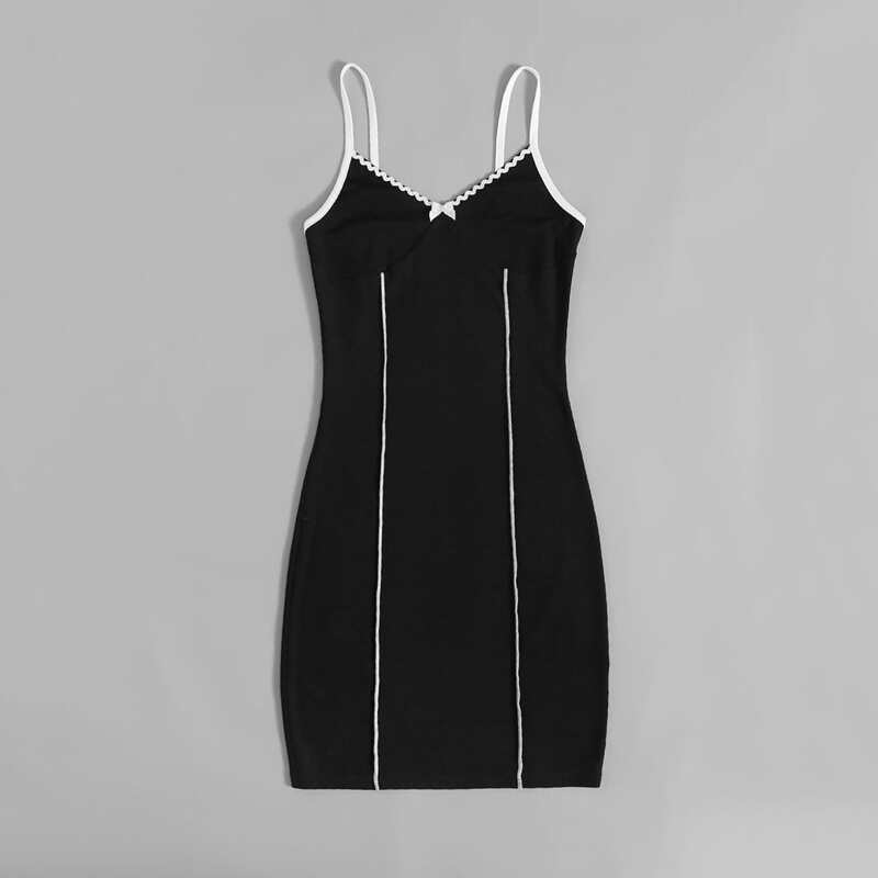 

Contrast Binding Bow Dress, Black