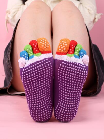 Women's Interesting Colorful Five Toes Yoga Socks Non-Slip Boat Socks, Fall