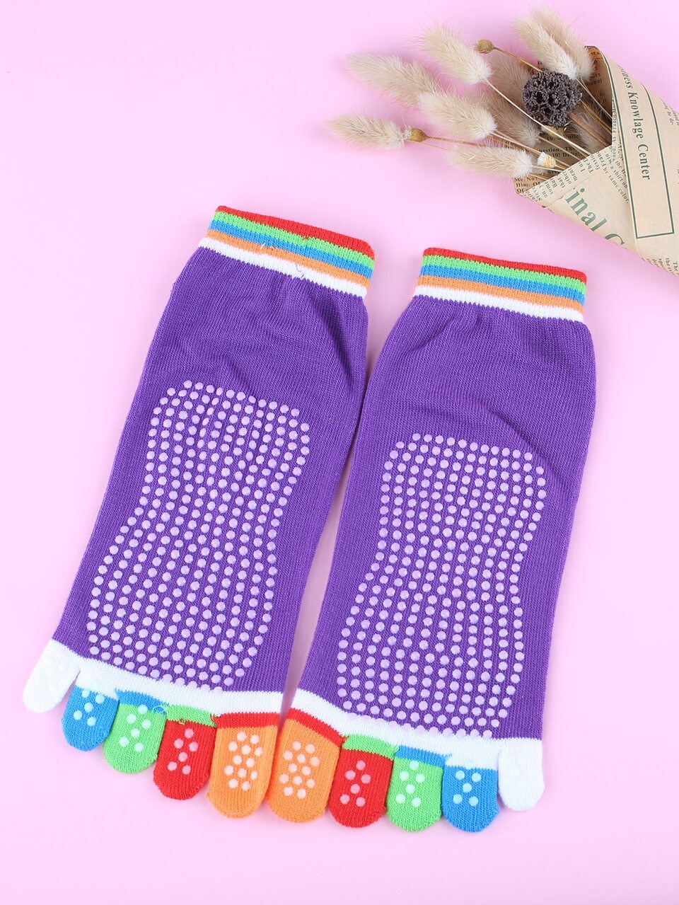 Women's Interesting Colorful Five Toes Yoga Socks Non-Slip Boat Socks, Fall