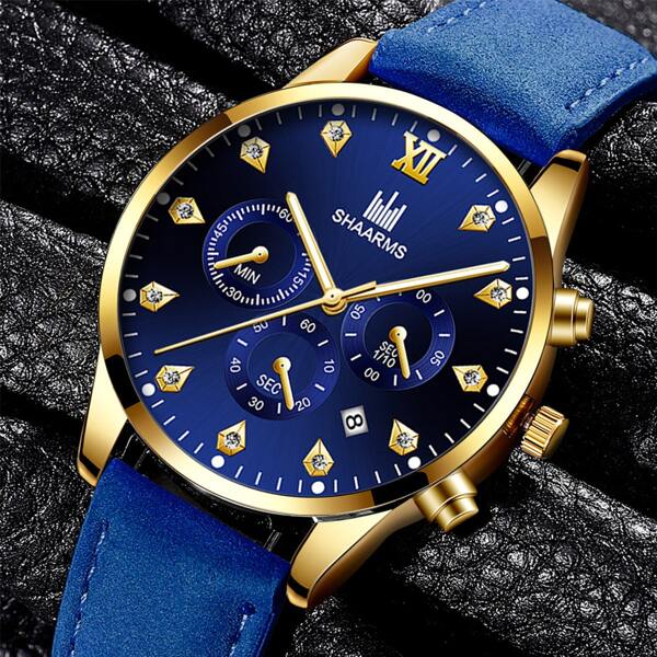 

Men Rhinestone Decor Triple Dial Date Quartz Watch