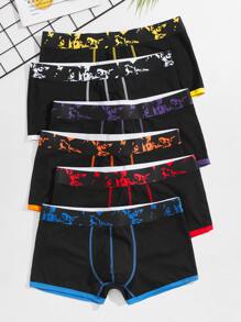 Men 6pcs Contrast Binding Boxer Brief - Black - View 1