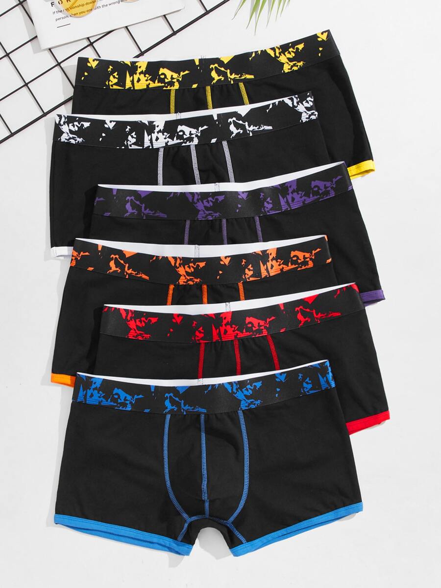 Men 6pcs Contrast Binding Boxer Brief - Black - View 1