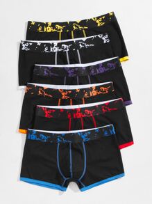 Men 6pcs Contrast Binding Boxer Brief - Black - View 4