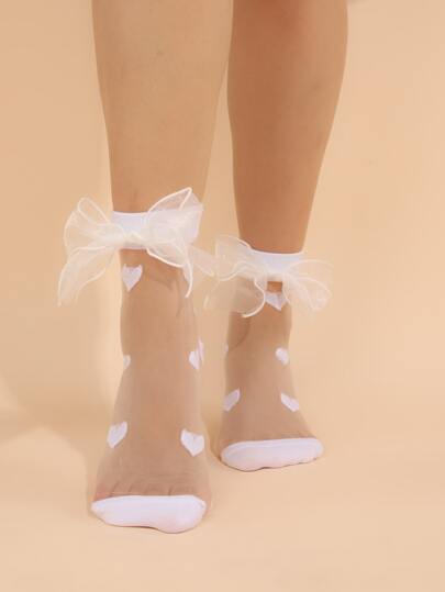 Bow Decor Heart Pattern Socks