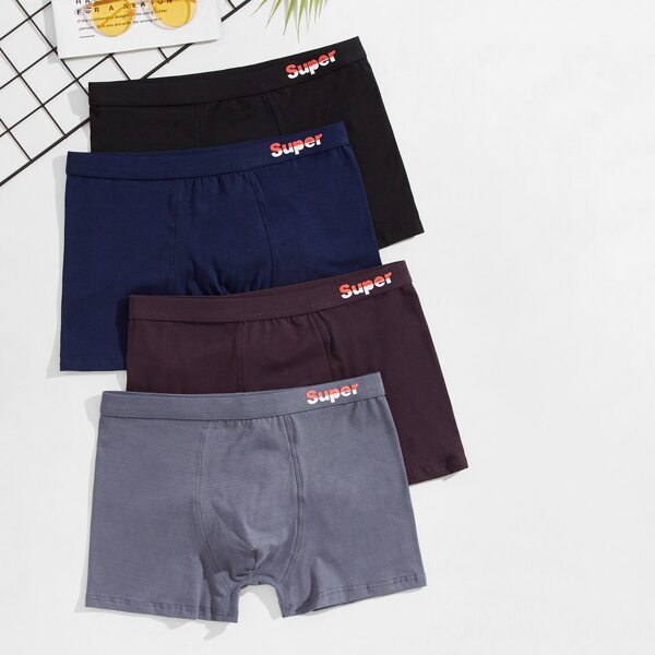 

Men 4pcs Letter Graphic Boxer Brief, Multicolor