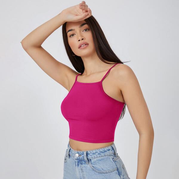 

Solid Form Fitted Crop Cami Top, Hot pink