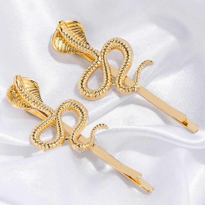 

2pcs Snake Decor Hair Clip, Gold