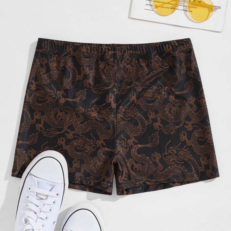 

Guys Chinese Dragon Print Swim Trunks, Black