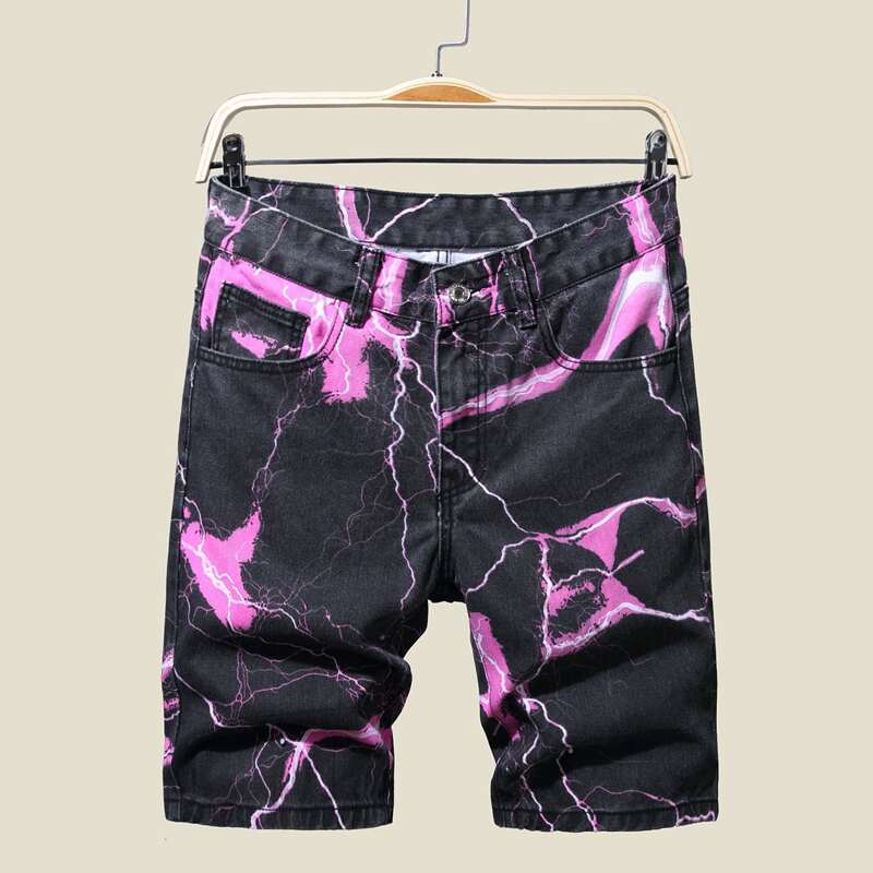 

Guys Lightning Print Denim Shorts, Black