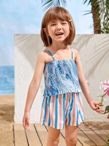 小女童紮染打褶吊帶上衣