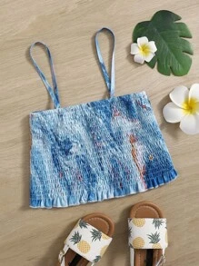 小女童紮染打褶吊帶上衣