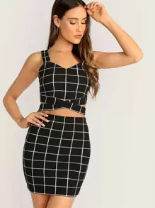 SHEIN Svart Criss Kors Pläd Sexig Tvådelad Outfit - Svart - Visa 1