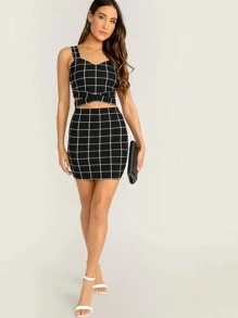 SHEIN Svart Criss Kors Pläd Sexig Tvådelad Outfit - Svart - Visa 3