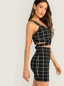 SHEIN Svart Criss Kors Pläd Sexig Tvådelad Outfit - Svart - Visa 4