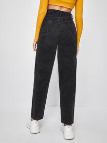 破洞口袋細節牛仔褲 - 深灰色 - 查看 3