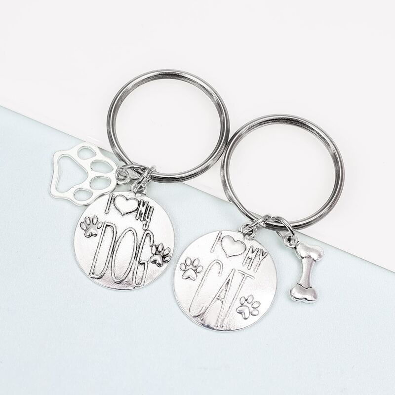 

2pcs Paw & Bone Charm Keychain, Silver