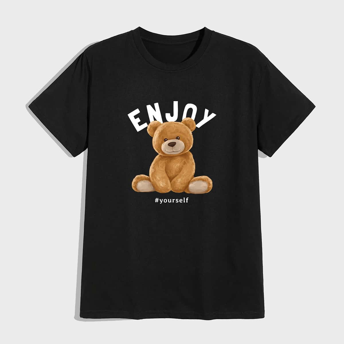 

Guys Letter Cartoon Bear Graphic Tee, Black