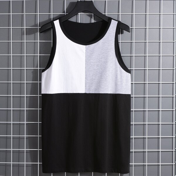 

Men Contrast Panel Tank Top, Multicolor