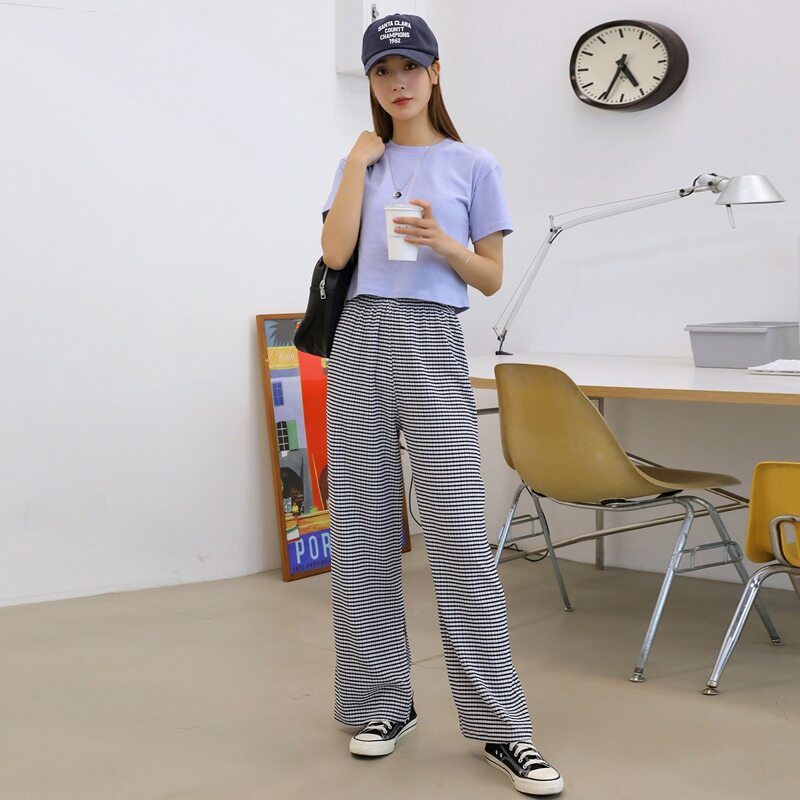 

Striped Split Hem Pants, Black and white
