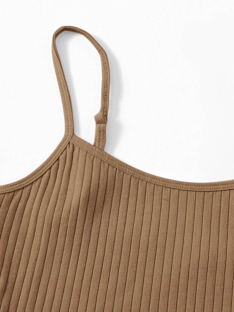 Muchica Rib-knit Crop Cami Top - Mocha Brown - View 3