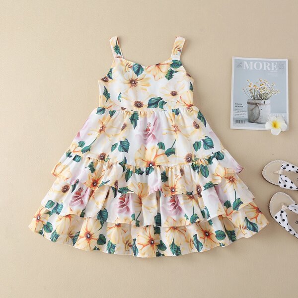 

Toddler Girls Floral Layered Hem Cami Dress, Multicolor