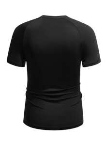 Manfinity Running 男友风男士拼色简约印花短袖运动 T 恤校园 - 黑色 - 查看 2