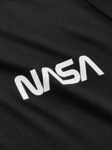 Manfinity Running 男友风男士拼色简约印花短袖运动 T 恤校园 - 黑色 - 查看 4