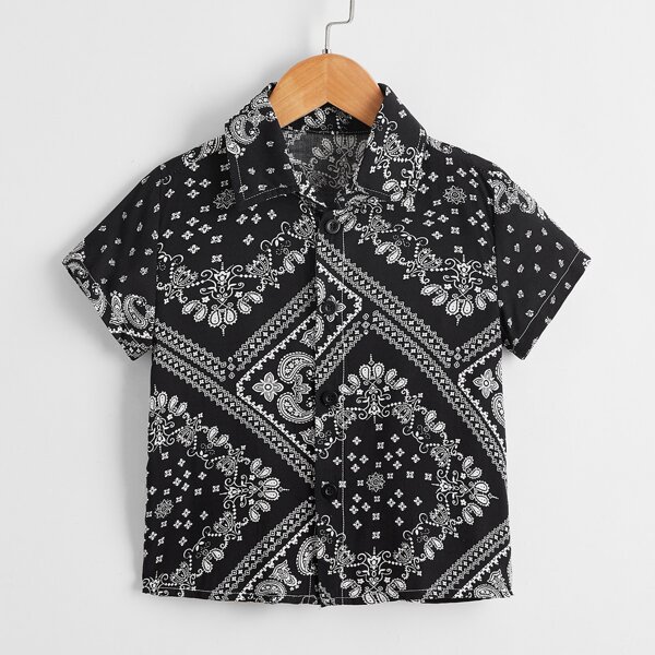 

Toddler Boys Paisley Print Button Up Shirt, Black