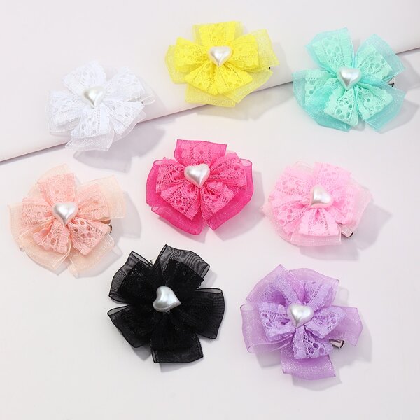

8pcs Toddler Girls Heart Faux Pearl Decor Hair Clip, Multicolor