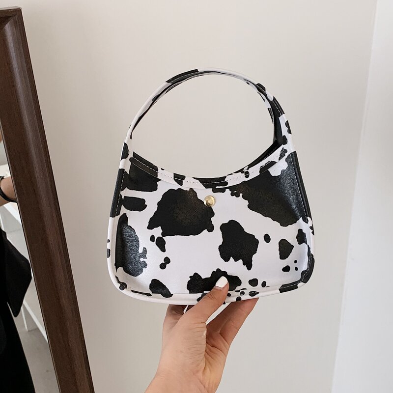 

Cow Print Satchel Bag, Black and white