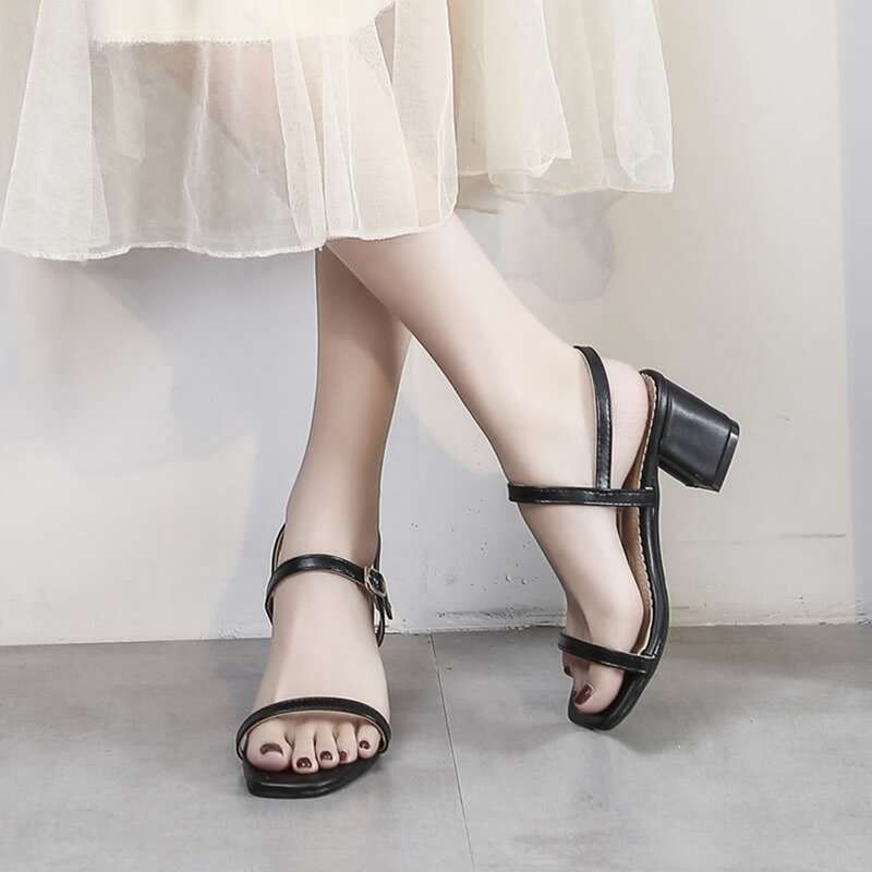 

Chunky Heeled Ankle Strap Sandals, Black