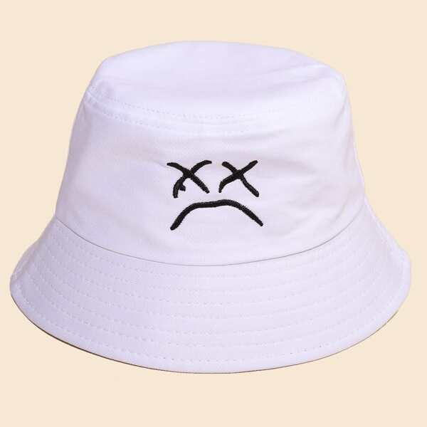 

Men Cartoon Embroidered Bucket Hat, White