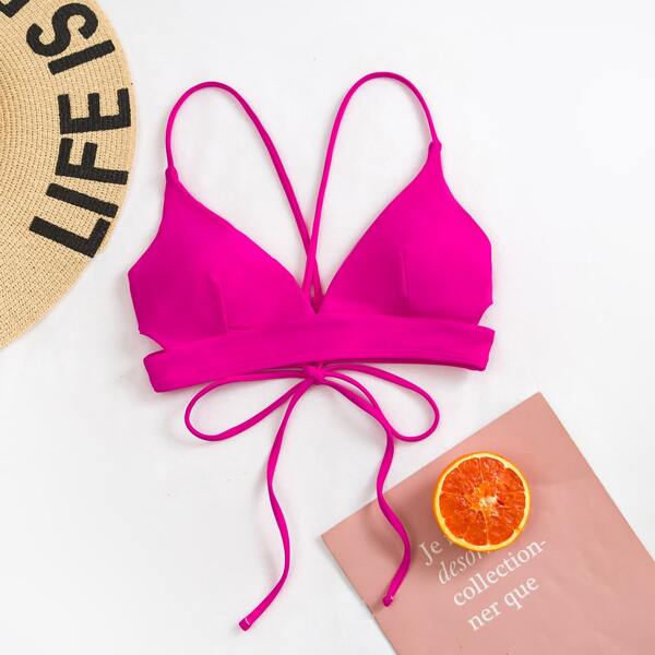 

Cut-out Tie Back Bikini Top, Hot pink