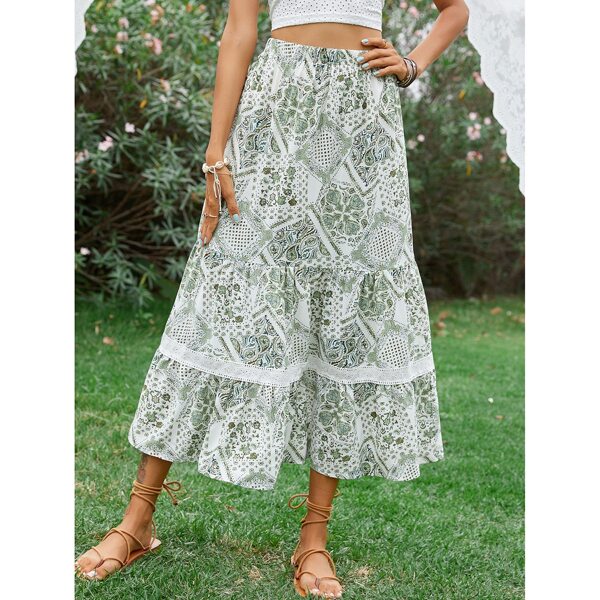 

Paisley Ruffle Hem A-line Skirt, Mint green