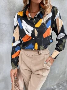 Graphic Print Drop Shoulder Shirt - Multicolor - View 1