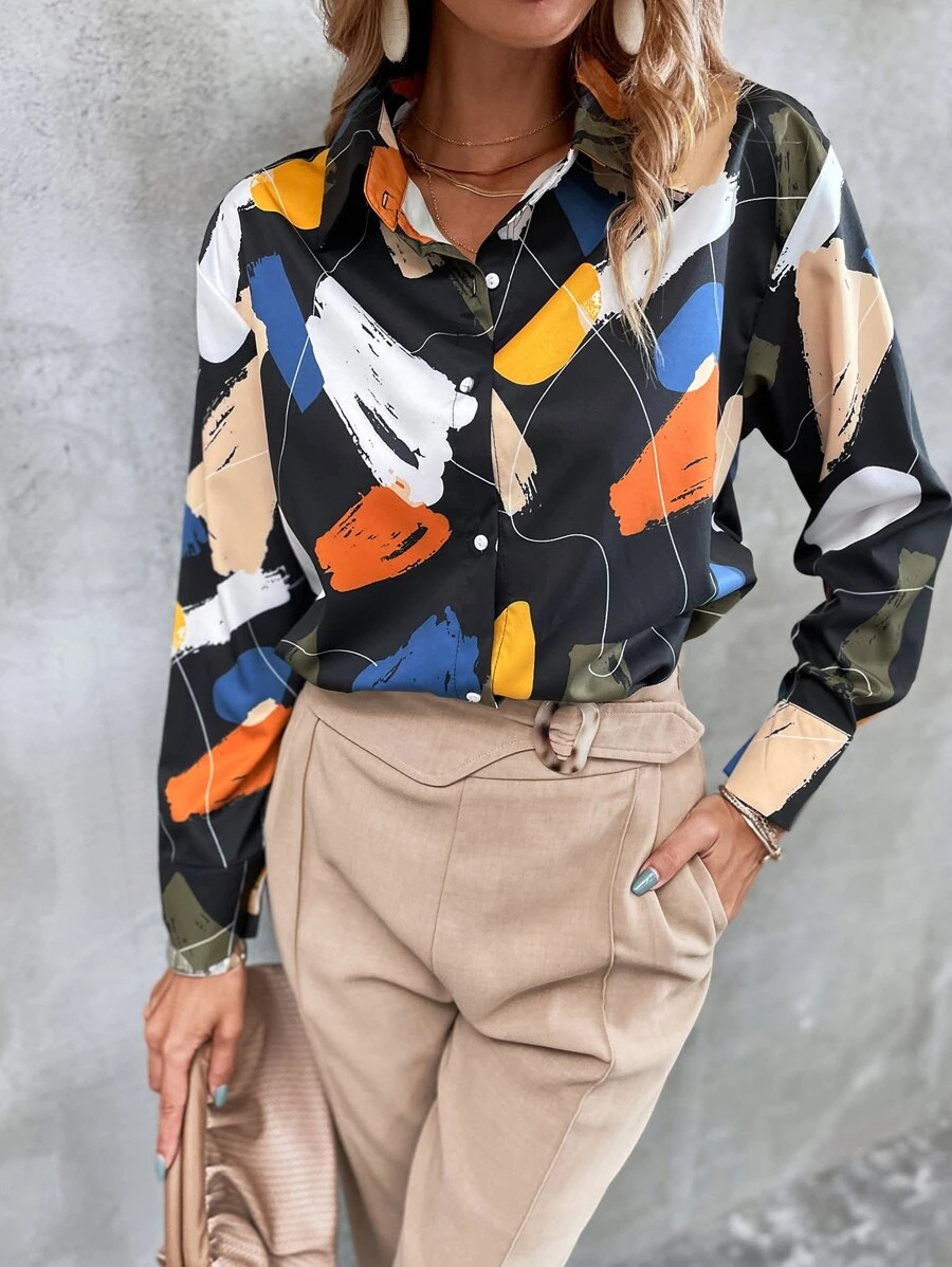 Graphic Print Drop Shoulder Shirt - Multicolor - View 1