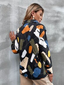 Graphic Print Drop Shoulder Shirt - Multicolor - View 2