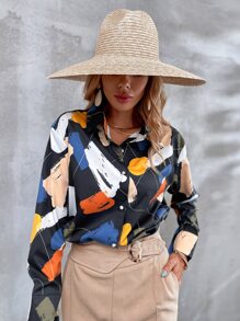 Graphic Print Drop Shoulder Shirt - Multicolor - View 3
