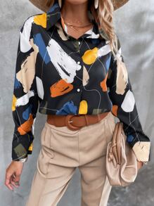 Graphic Print Drop Shoulder Shirt - Multicolor - View 7